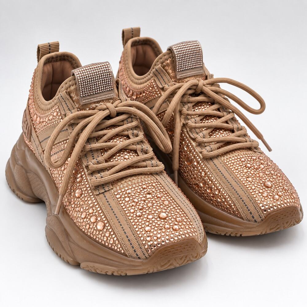Steve Madden Maxima-R Rhinestone Sneakers Women’s 9M Rose Gold Bling Chunky